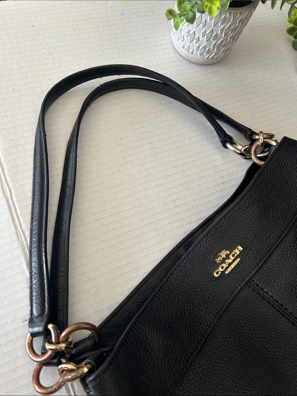 Coach Lexy Black Pebbled Leather Shoulder Bag - Picture 15 of 16